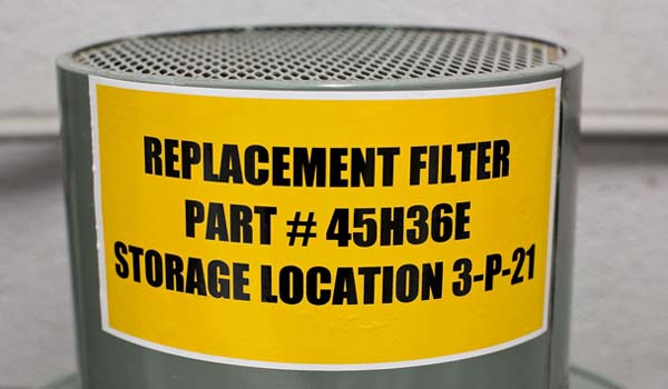 Replacement filter with a visible part number and storage location number.
