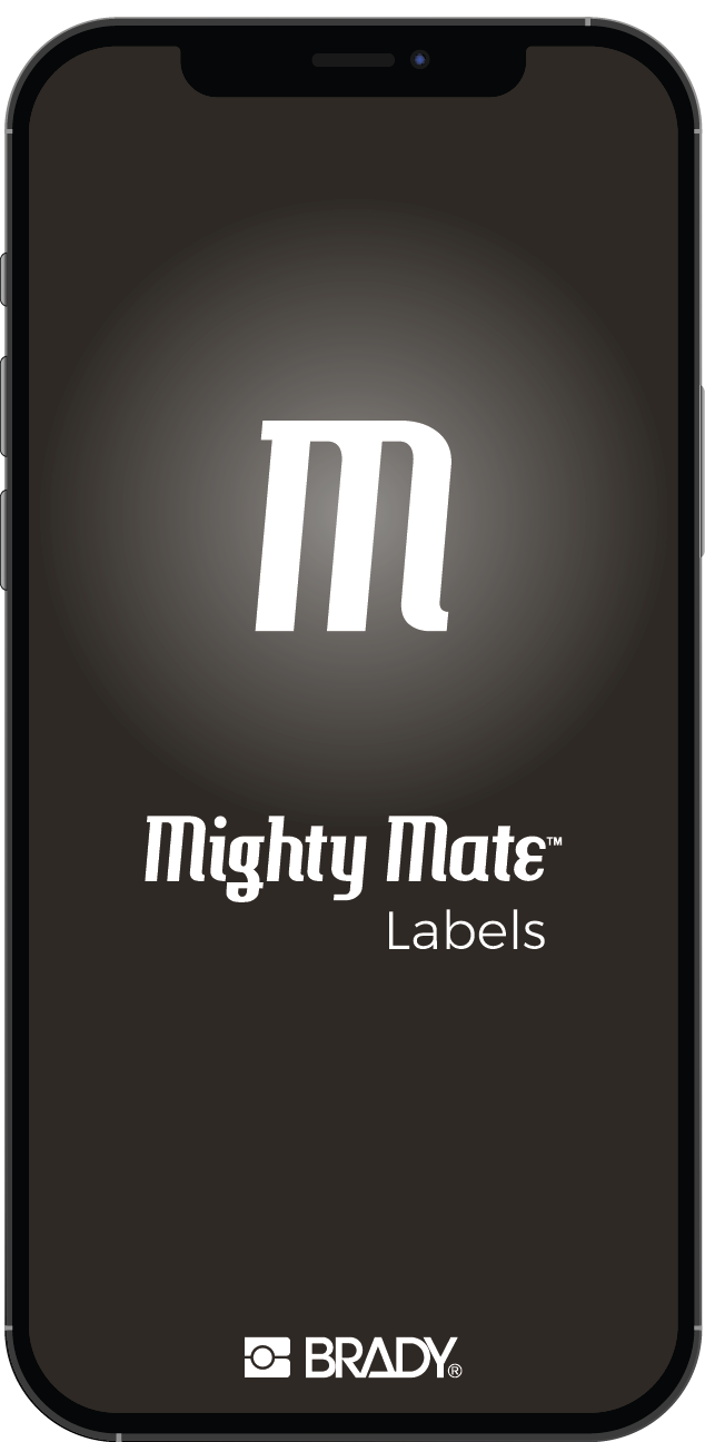 A mobile phone showing a screen from the Mighty Mate Labels app.