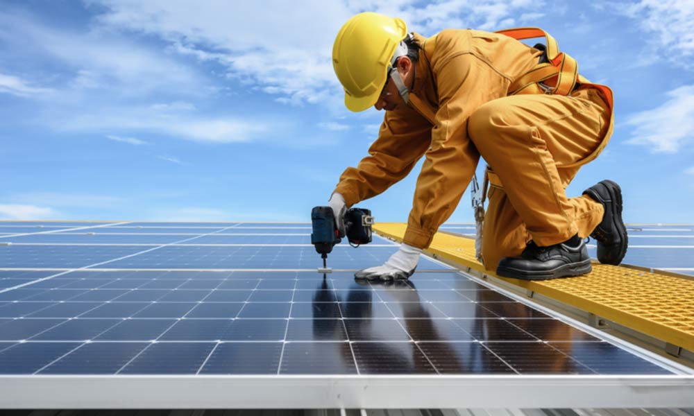 A man installing solar panels.
