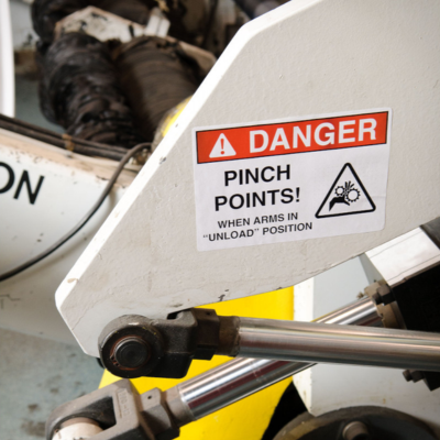 Machinery with a danger label on it