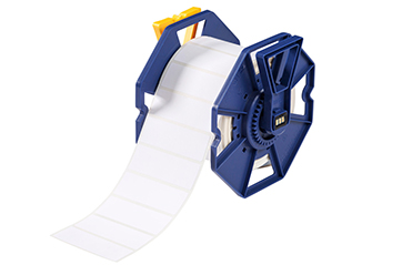 A roll of white labels for the Brady J7300 color label printer.
