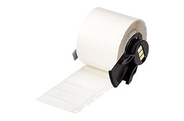 A roll of white, printable barcode labels.