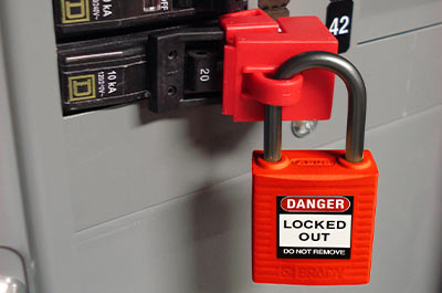 Image of padlock on a circuit breaker