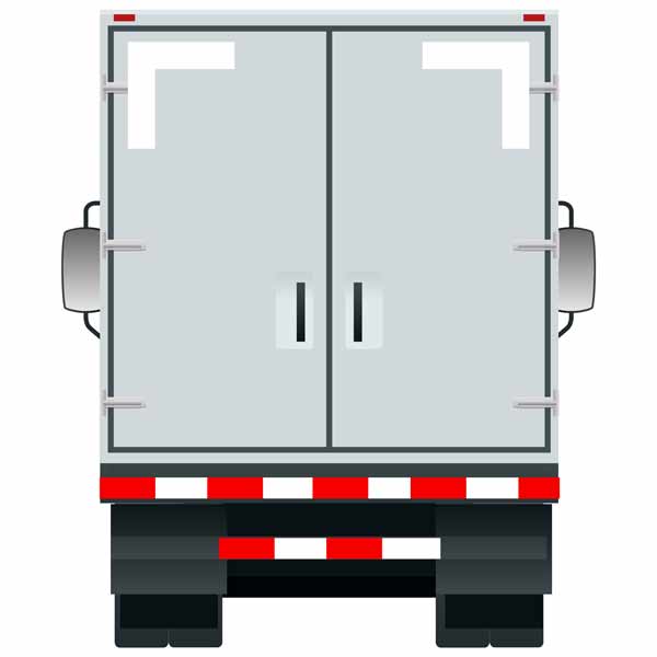 A digital mock-up of the back of a trailer that has DOT-compliant red and white reflective tape.