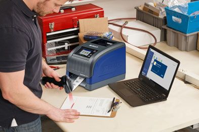 Brady i3300 printer paired with barcode scanning for label automation