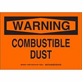 An orange warning sign with the legend "Combustible Dust"