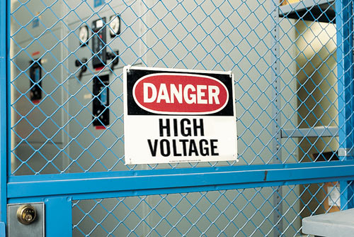Example of a danger sign. It reads 'Danger: high voltage'
