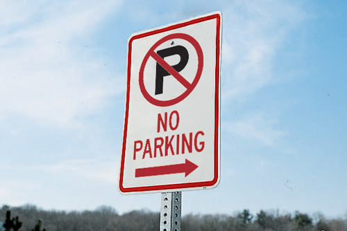 Example of a traffic control sign. It reads 'No parking'